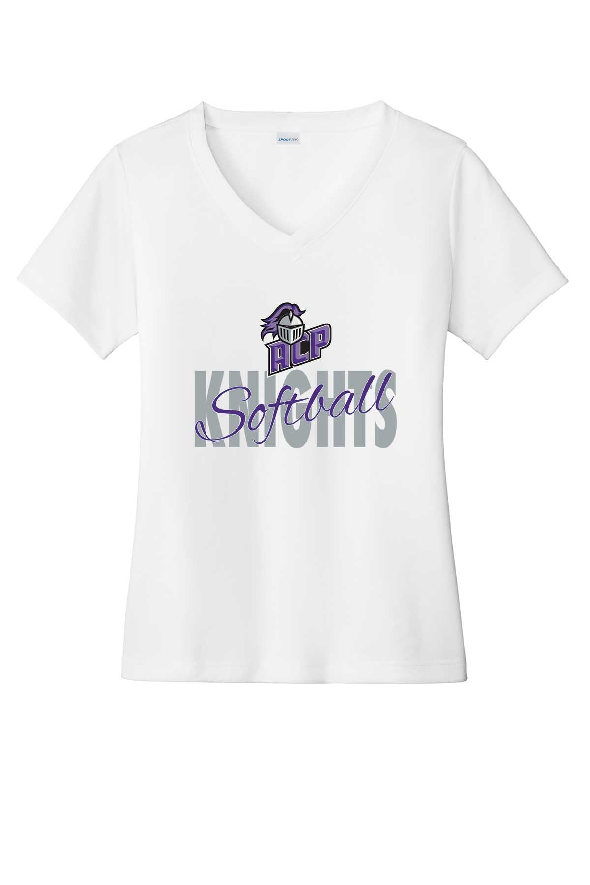 Ladies V-Neck ACP Knights Softball w/ Script