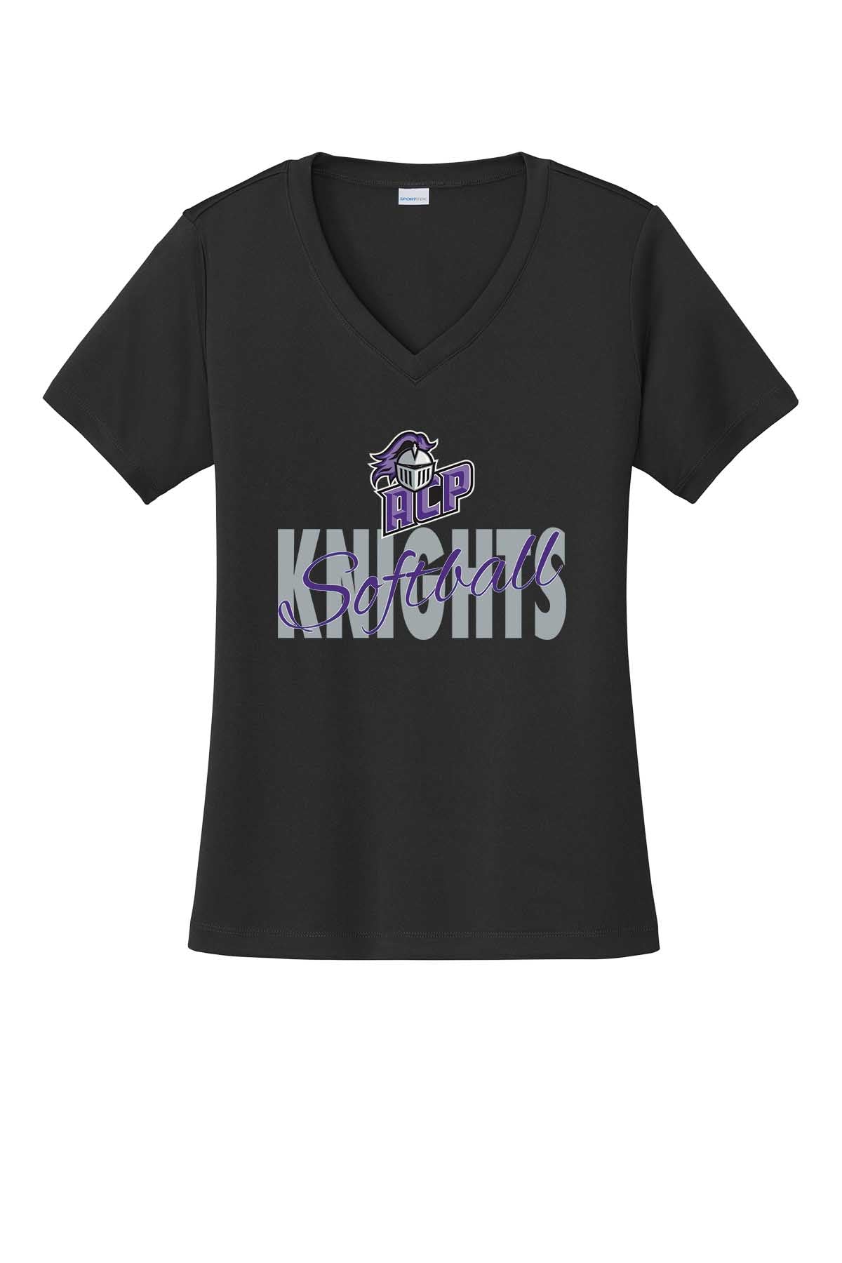 Ladies V-Neck ACP Knights Softball w/ Script
