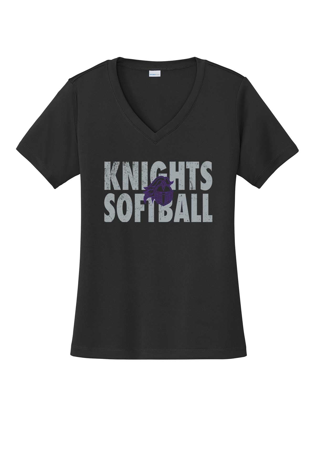 Ladies V-Neck Vintage Knights Softball w/Logo Outline
