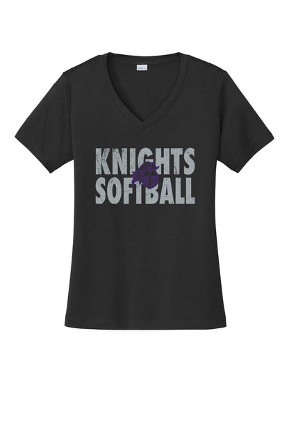 Ladies V-Neck Vintage Knights Softball w/Logo Outline