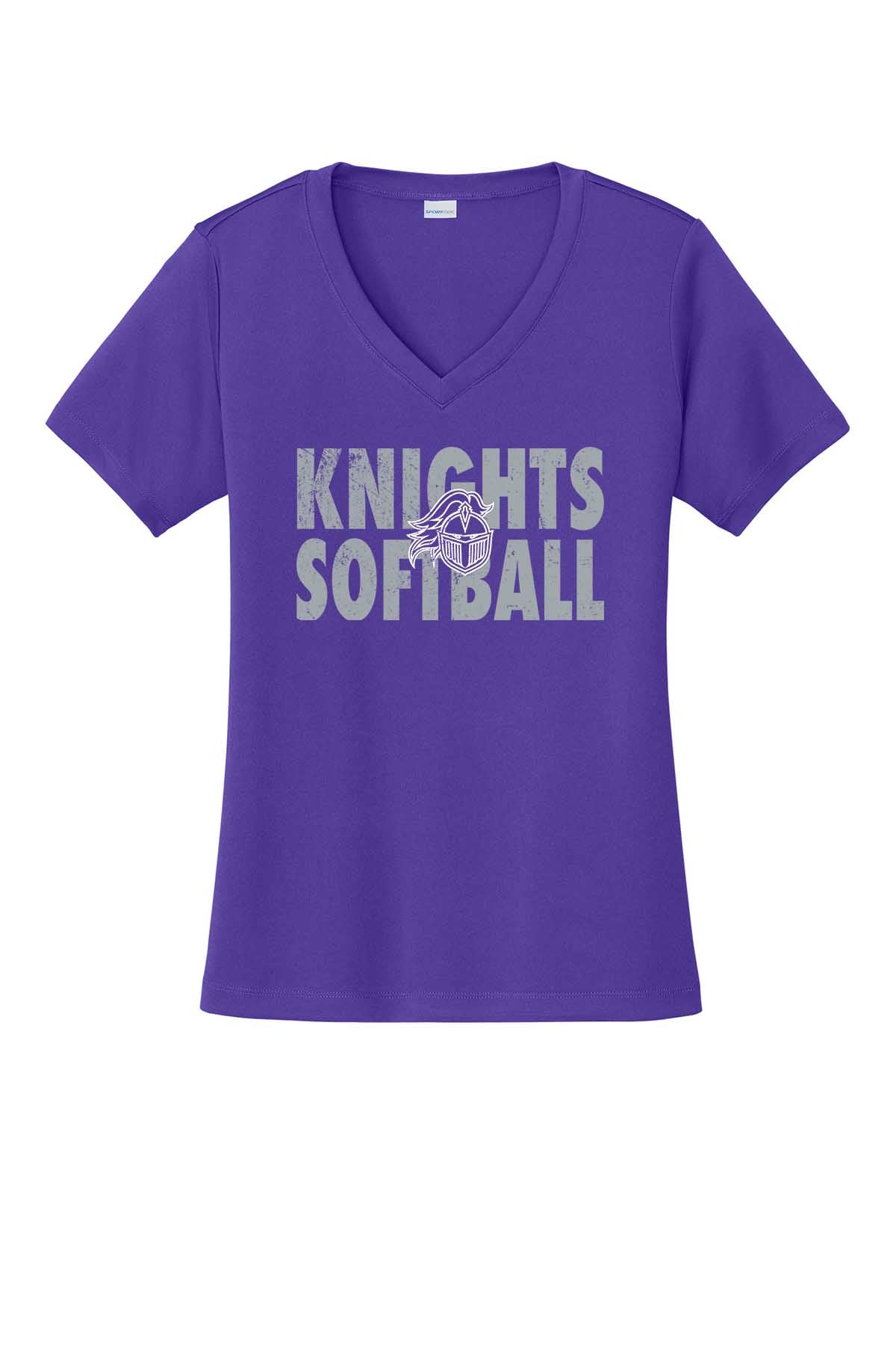 Ladies V-Neck Vintage Knights Softball w/Logo Outline