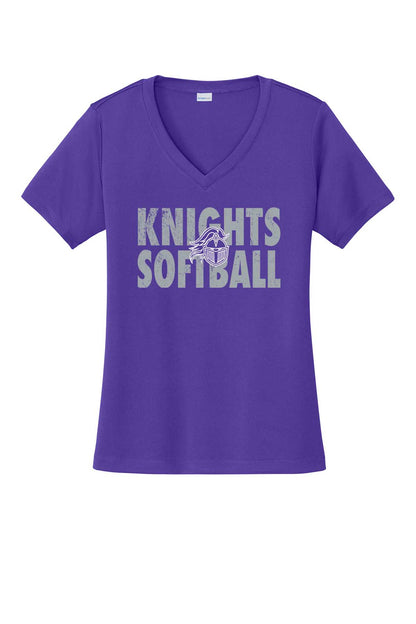 Ladies V-Neck Vintage Knights Softball w/Logo Outline