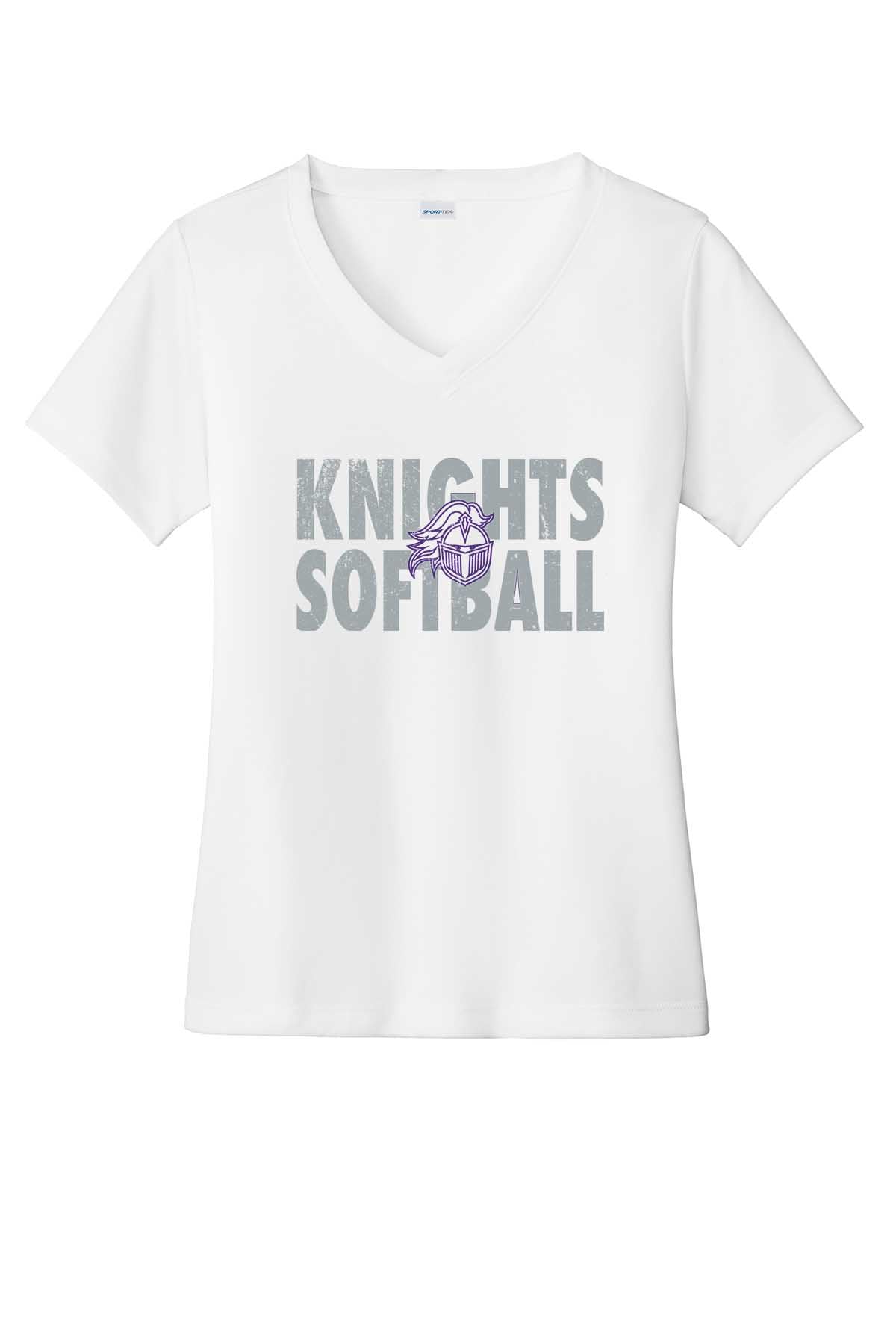 Ladies V-Neck Vintage Knights Softball w/Logo Outline