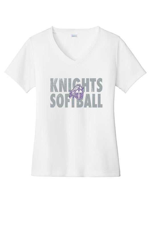 Ladies V-Neck Vintage Knights Softball w/Logo Outline